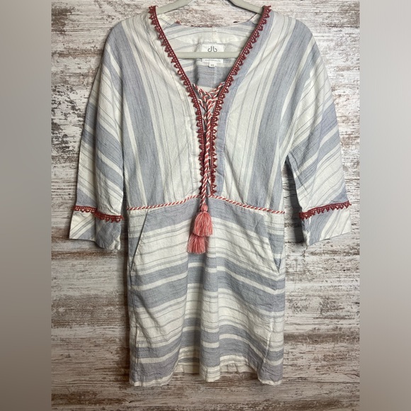 Pomegranate dress Sz XS blue white stripe w/tassel pockets. EUC - Picture 1 of 7